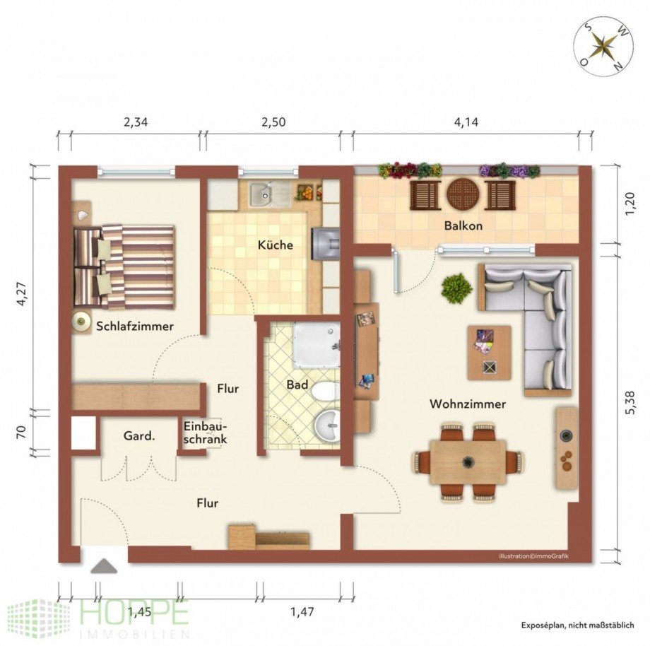 Grundriss m�bliert Etagenwohnung Berlin