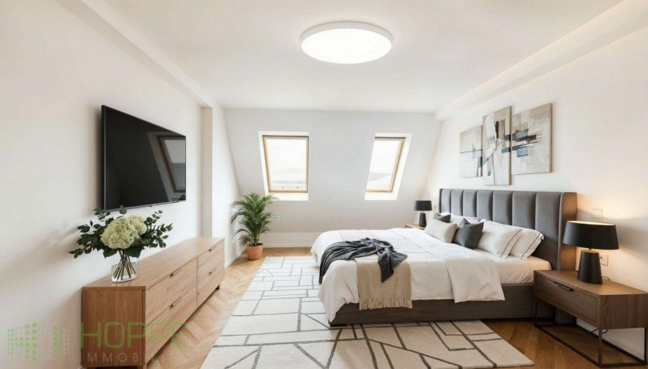 Schlafzimmer 1 Perspektive 1 - (Einrichtungsvorschlag KI generiert) Dachgeschosswohnung Berlin