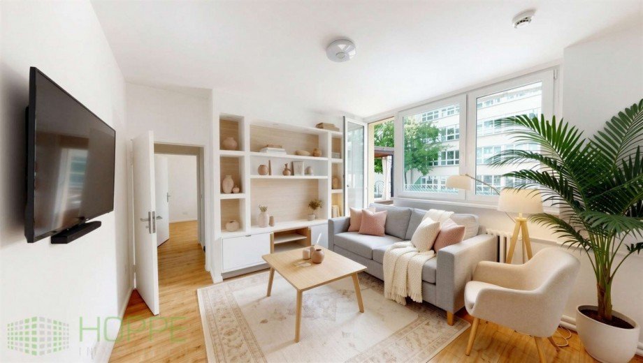 Wohnzimmer Perspektive 1 - (Einrichtungsbeispiel KI generiert) Etagenwohnung Berlin