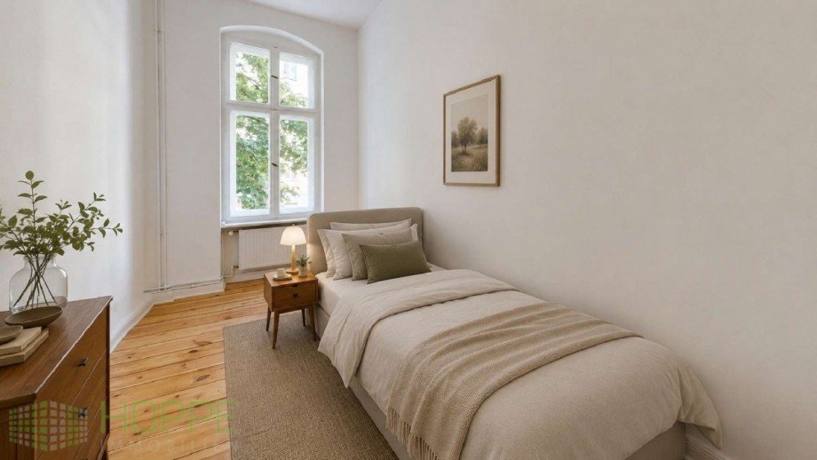 Schlafzimmer m�bliert (Einrichtungsbeispiel KI generiert) Etagenwohnung Berlin