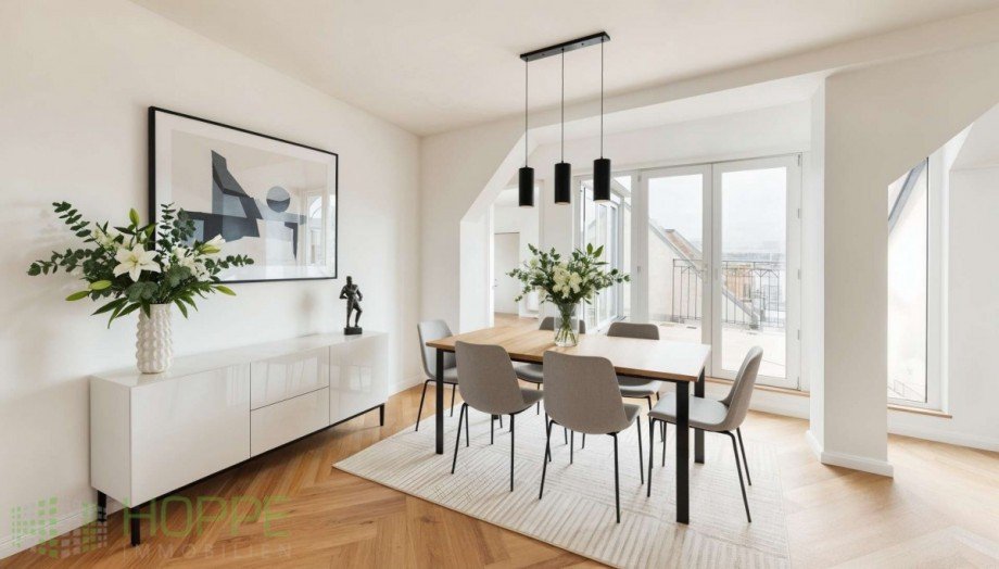 Wohn-Essbereich - (Einrichtungsvorschlag KI generiert) Dachgeschosswohnung Berlin