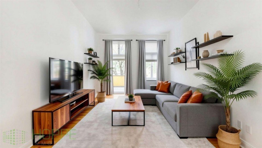Wohnzimmer (Einrichtungsbeispiel KI generiert) Etagenwohnung Berlin