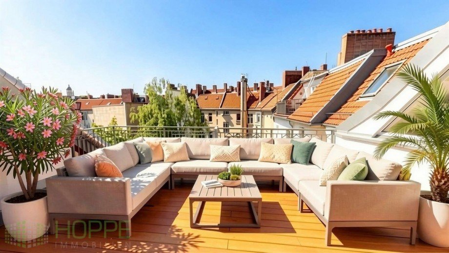 Terrasse Perspektive 1 - (Einrichtungsvorschlag KI generiert) Dachgeschosswohnung Berlin