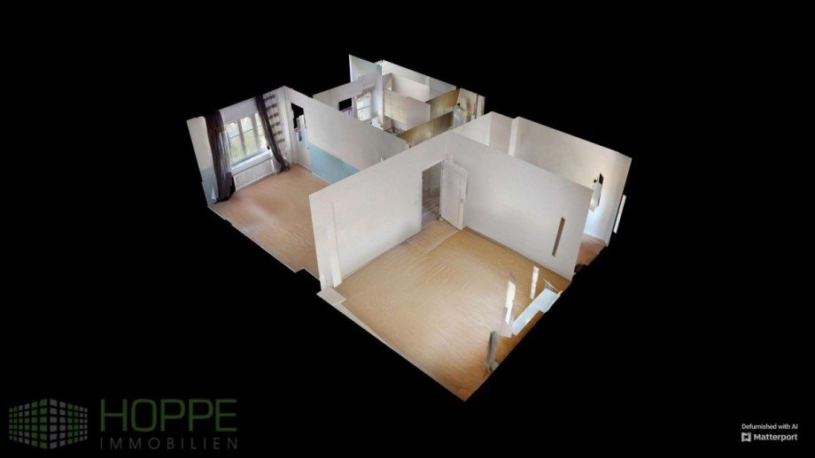 Dollhouse-View-Defurnished Perspektive 1 Etagenwohnung Berlin